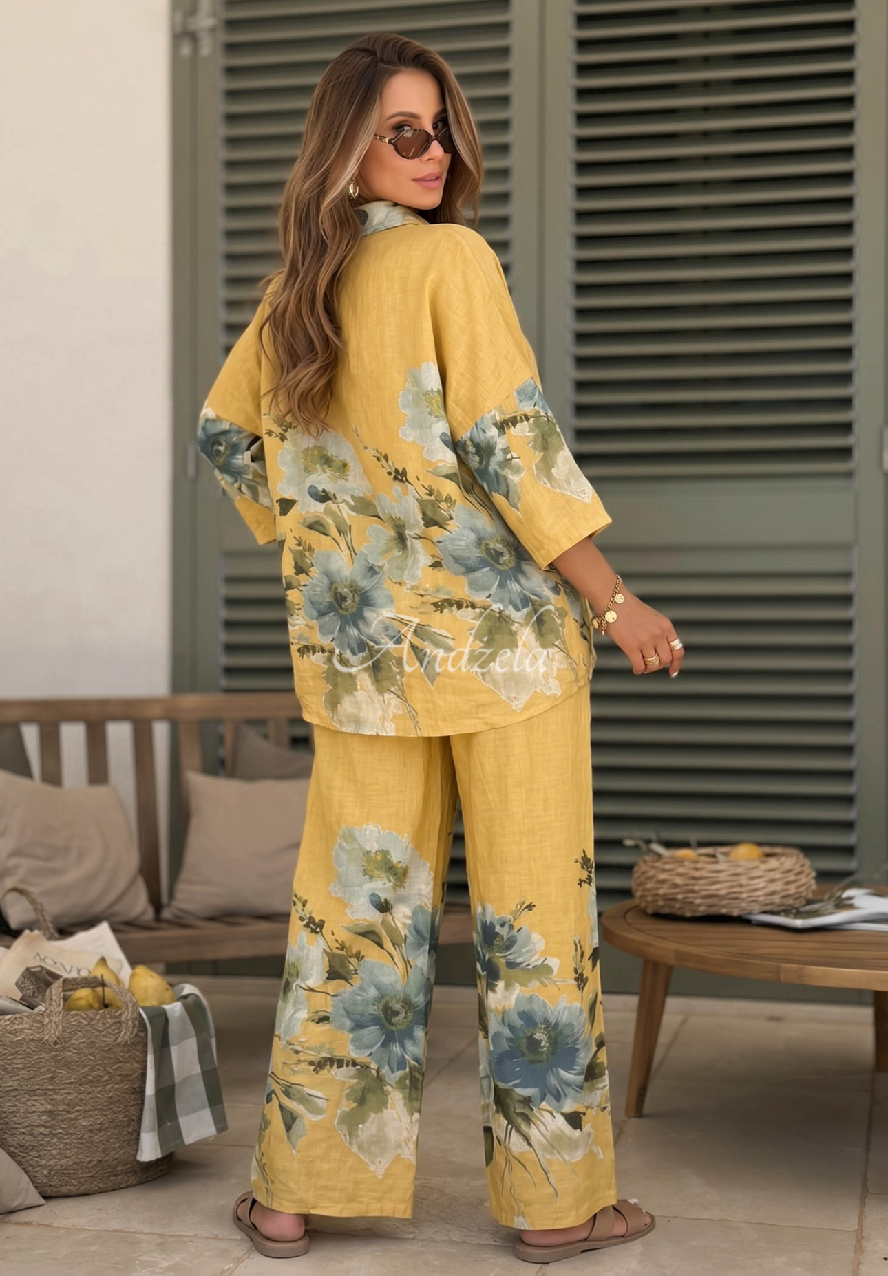 Set cu imprimeu floral cămașă și pantaloni Sun Flowers