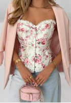 Gorsetowy Top  w kwiaty z koronką Flora Diva Alb