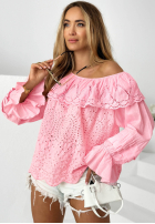 Ażurowa Bluză Cu croială spaniolă Summer Seaside bej