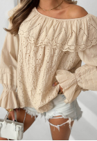 Ażurowa Bluză Cu croială spaniolă Summer Seaside bej