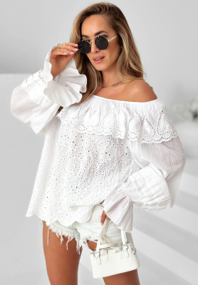 Bluză spaniolă boho din bumbac cu model ajurat Summer Seaside