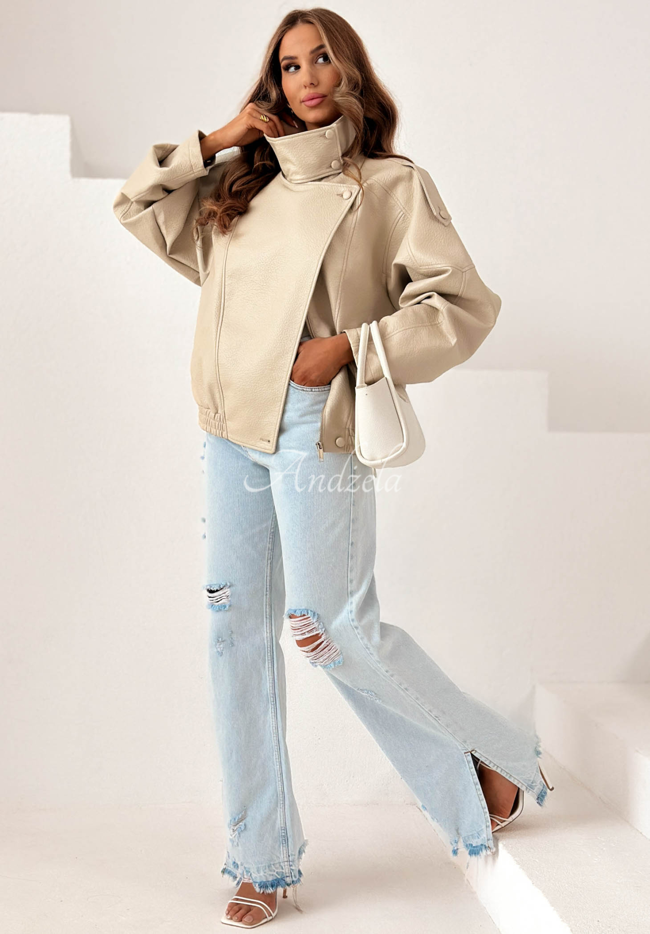 Geacă din piele cu elastic Amber Mood