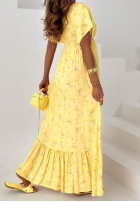 Kwiecista Rochie maxi z bufkami i falbankami Mirabilis roz pudră