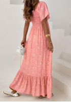 Kwiecista Rochie maxi z bufkami i falbankami Mirabilis roz pudră