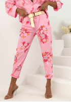 Kwieciste Pantaloni mom fit z paskiem Olive bej