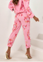 Kwieciste Pantaloni mom fit z paskiem Olive bej