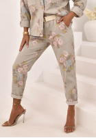 Kwieciste Pantaloni mom fit z paskiem Olive bej