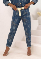 Pantaloni din denim mom fit w kwiaty Callari ciemnoniebieskie