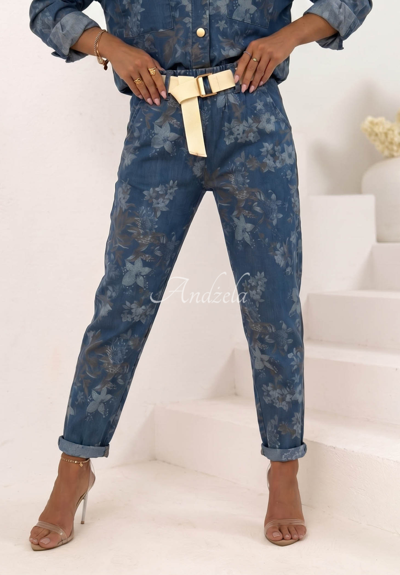 Pantaloni mom fit cu imprimeu floral Positano Bloom