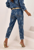Pantaloni din denim mom fit w kwiaty Callari ciemnoniebieskie