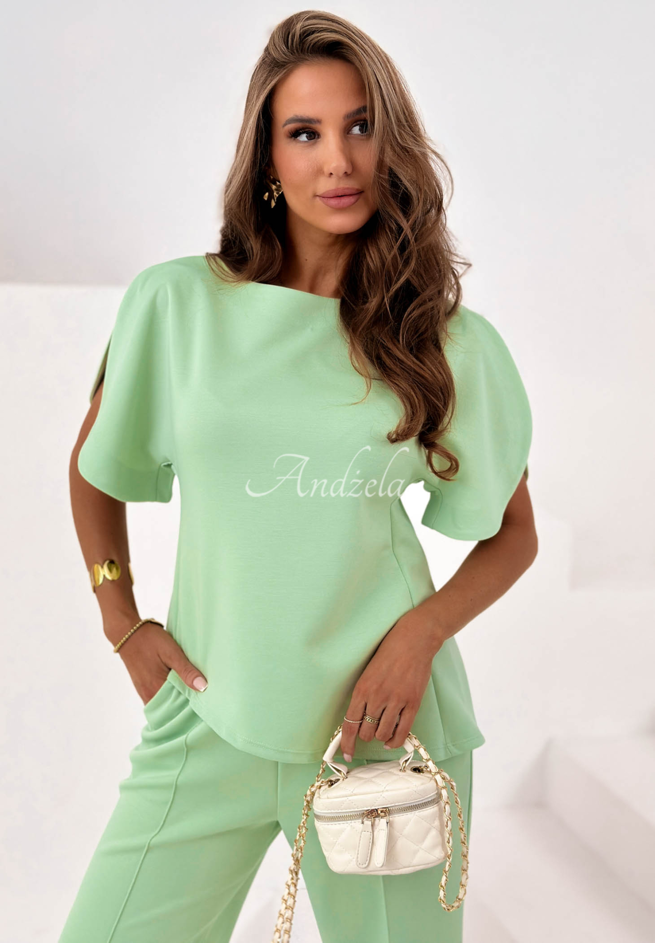 Set cu bluză asimetrică și pantaloni wide leg cu viscoză Comfy Trip