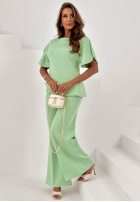 Compleu asymetryczna Bluză i Pantaloni wide leg Comfy Trip de culoarea fisticului