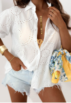 Ażurowa Cămașă z bufkami Monsoon albă