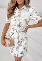 din denim Rochie mini w kwiaty z paskiem Flora Choice albă