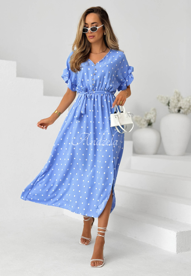 Rochie midi cu buline, curea și viscoză Take A Chance