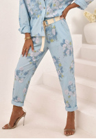 Kwieciste Pantaloni mom fit z paskiem Olive bej