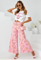 din denim Pantaloni wide leg w kwiaty Flower Vibes roz