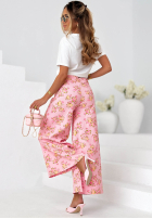 din denim Pantaloni wide leg w kwiaty Flower Vibes roz