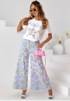 din denim Pantaloni wide leg w kwiaty Flower Vibes roz