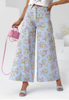 din denim Pantaloni wide leg w kwiaty Flower Vibes roz