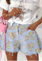 din denim Șorturi w kwiaty Sunny Flora białe