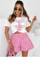 din denim Șorturi w kwiaty Sunny Flora białe