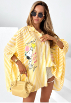 Oversizowa Cămașă w paski z nadrukami Happy Life galben