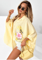 Oversizowa Cămașă w paski z nadrukami Happy Life galben