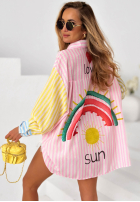 Cămașă w paski z haftami Sun & Stripes różowo-galben
