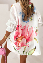 Asymetryczna Cămașă z nadrukiem Painted Flowers albă