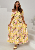 Kwiecista Rochie z falbankami Delphine galben