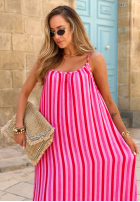 Rochie maxi na ramiączkach w paski Sunset Vibes roz