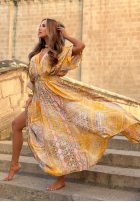Wzorzysta Rochie maxi z szerokimi rękawami Summer Doll de culoarea fisticului