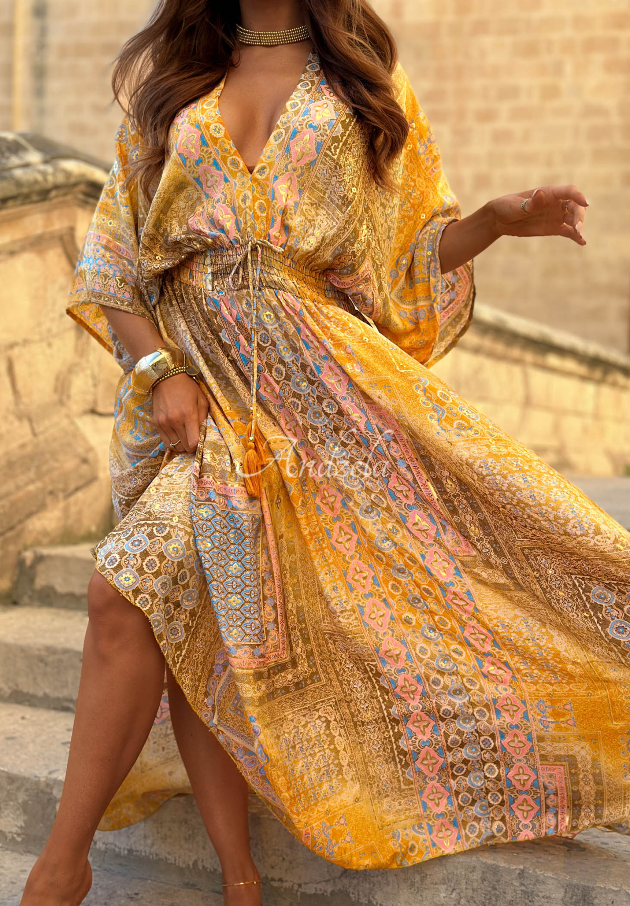 Rochie maxi cu imprimeu și mâneci largi Sun Rituals