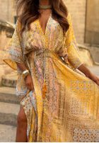 Wzorzysta Rochie maxi z szerokimi rękawami Summer Doll de culoarea fisticului