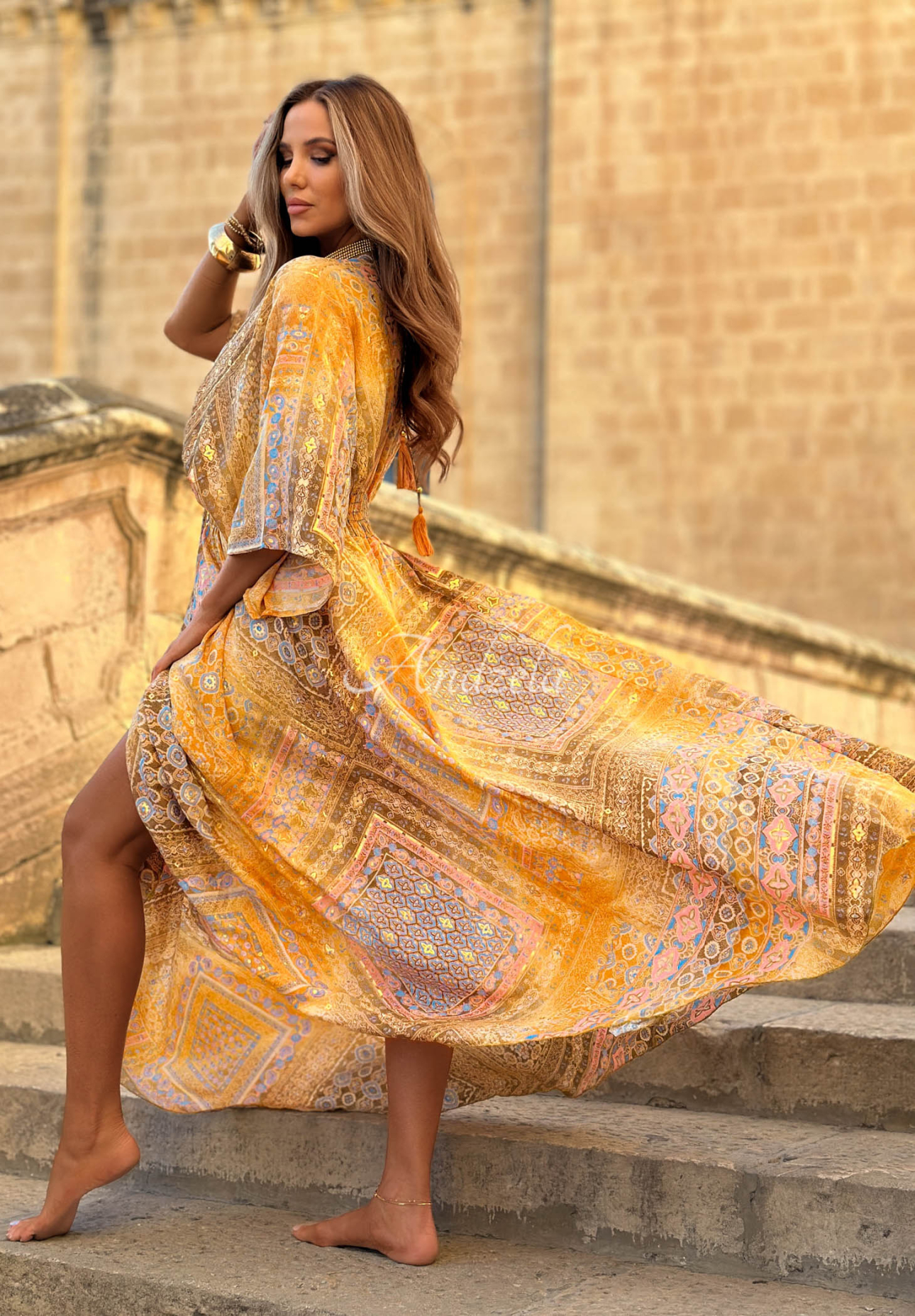 Rochie maxi cu imprimeu și mâneci largi Sun Rituals