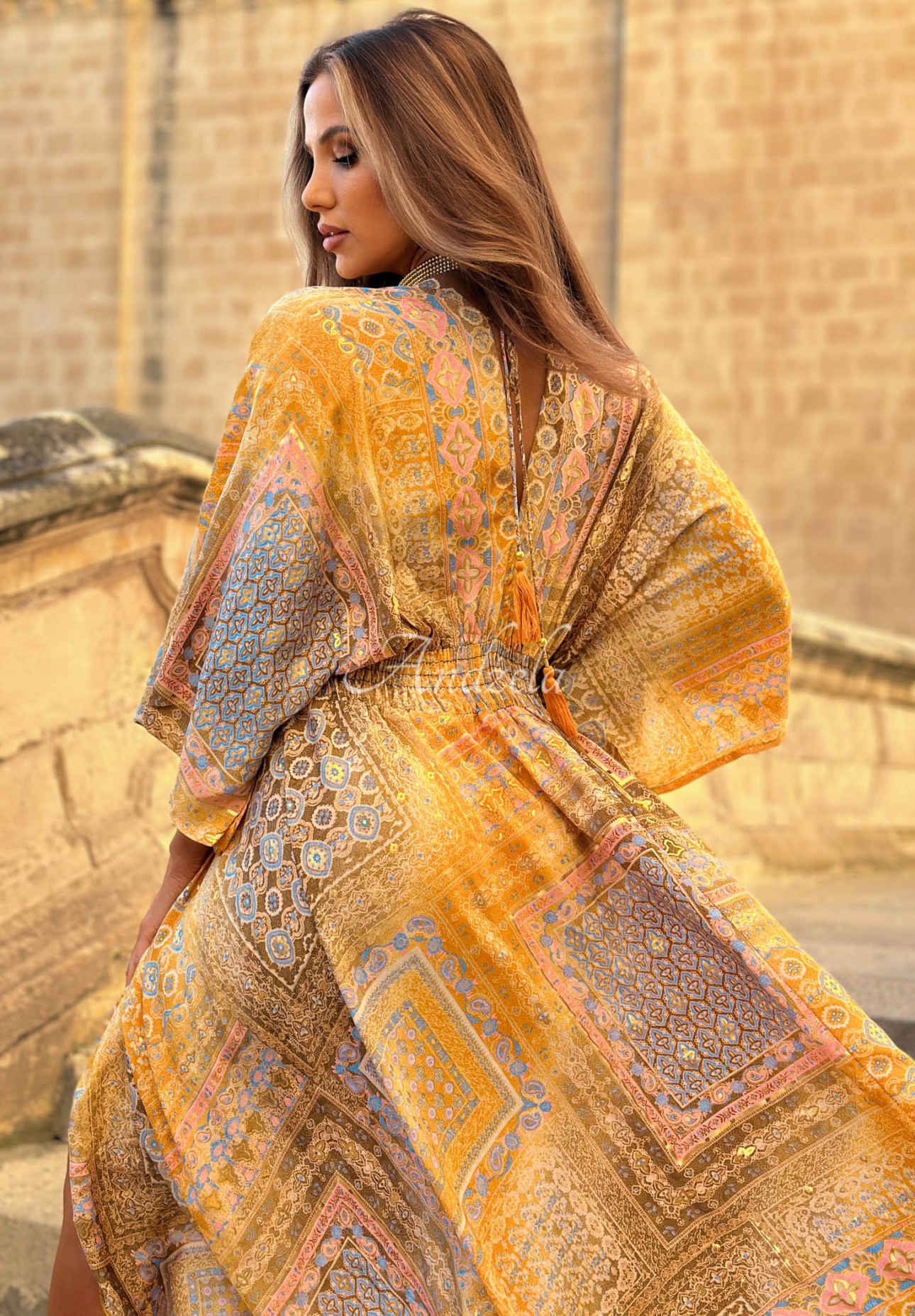 Rochie maxi cu imprimeu și mâneci largi Sun Rituals