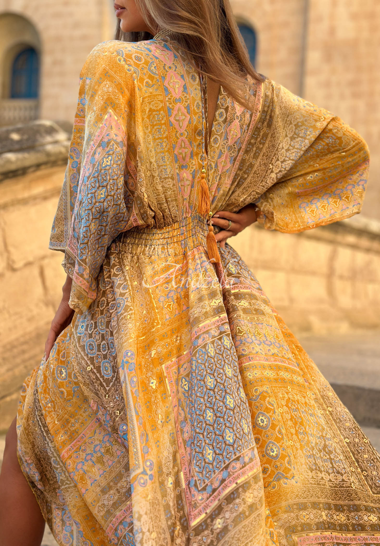 Rochie maxi cu imprimeu și mâneci largi Sun Rituals