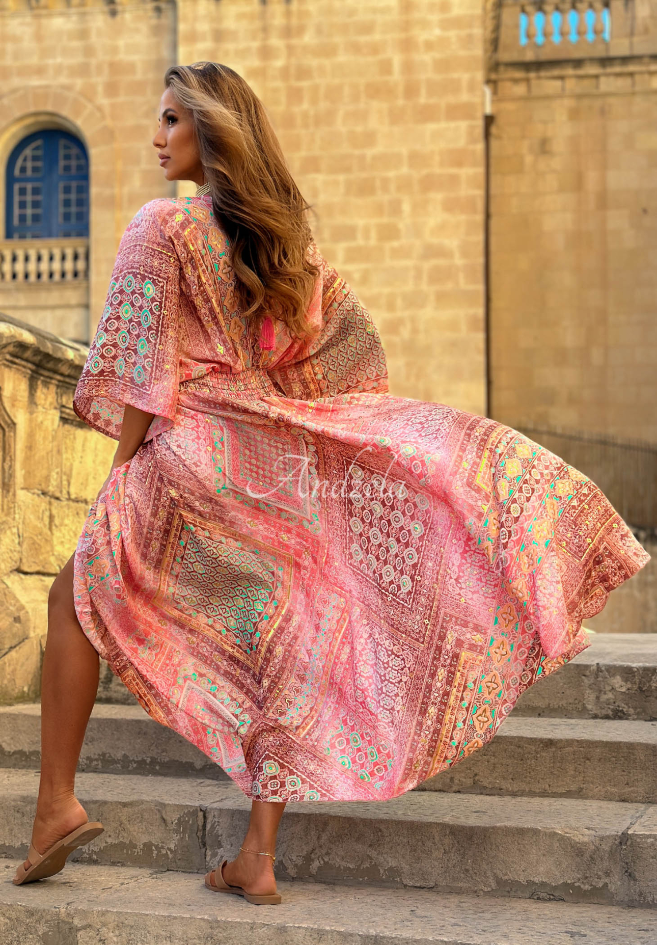 Rochie maxi cu imprimeu și mâneci largi Sun Rituals