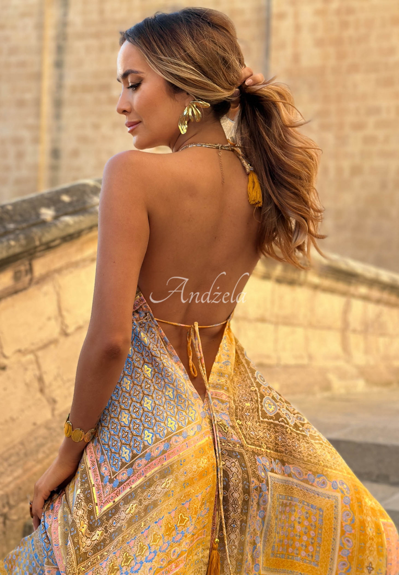 Rochie maxi cu imprimeu și bretele legate Sun Rituals