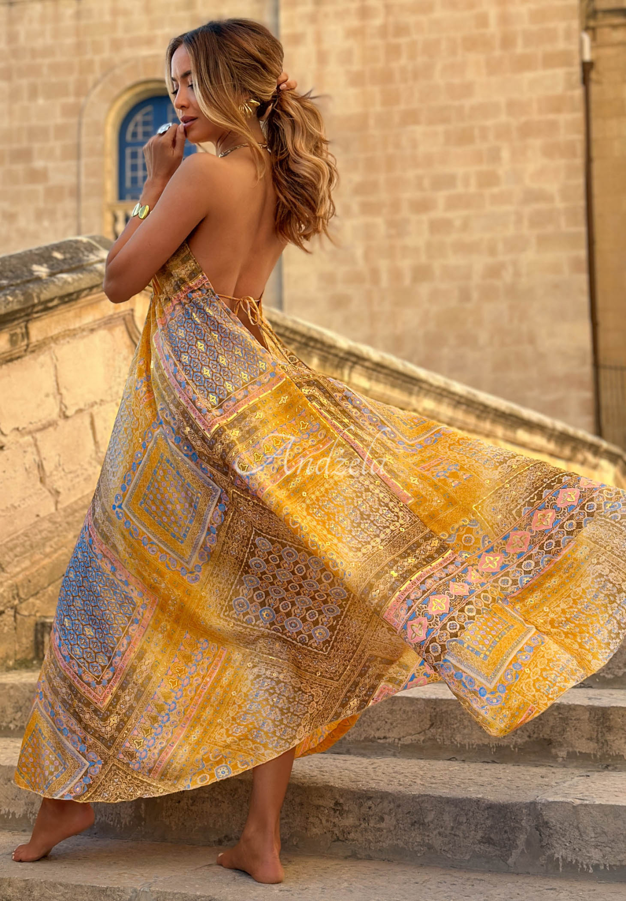 Rochie maxi cu imprimeu și bretele legate Sun Rituals