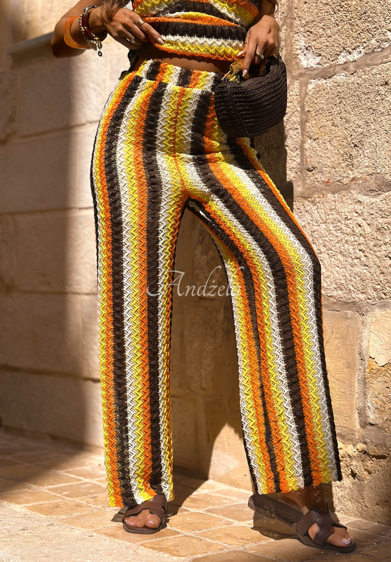 Pantaloni ajurați cu dungi colorate Oh Mamma Mia