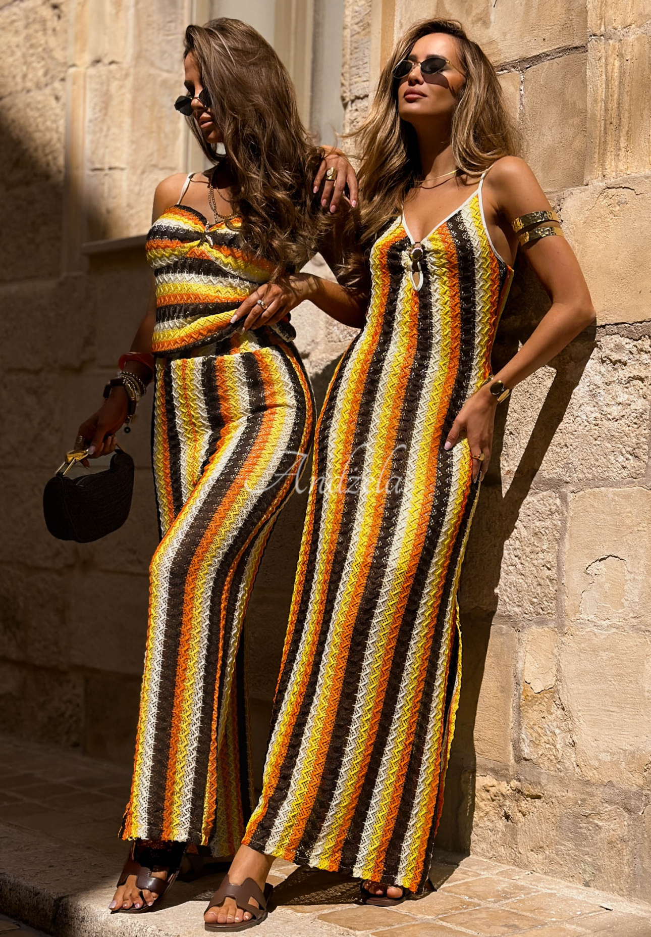 Pantaloni ajurați cu dungi colorate Oh Mamma Mia