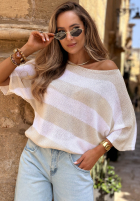 Pulover Tunică oversize w paski Dara biało-bej