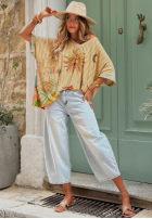 Tricou oversize cu modele Hot Sun bej