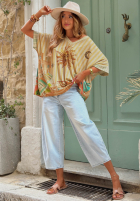 Tricou oversize cu modele Hot Sun bej