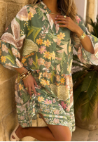 Rozkloszowana Rochie w kwiaty Island Bloom kaki