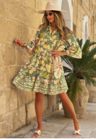 Rozkloszowana Rochie w kwiaty Island Bloom kaki