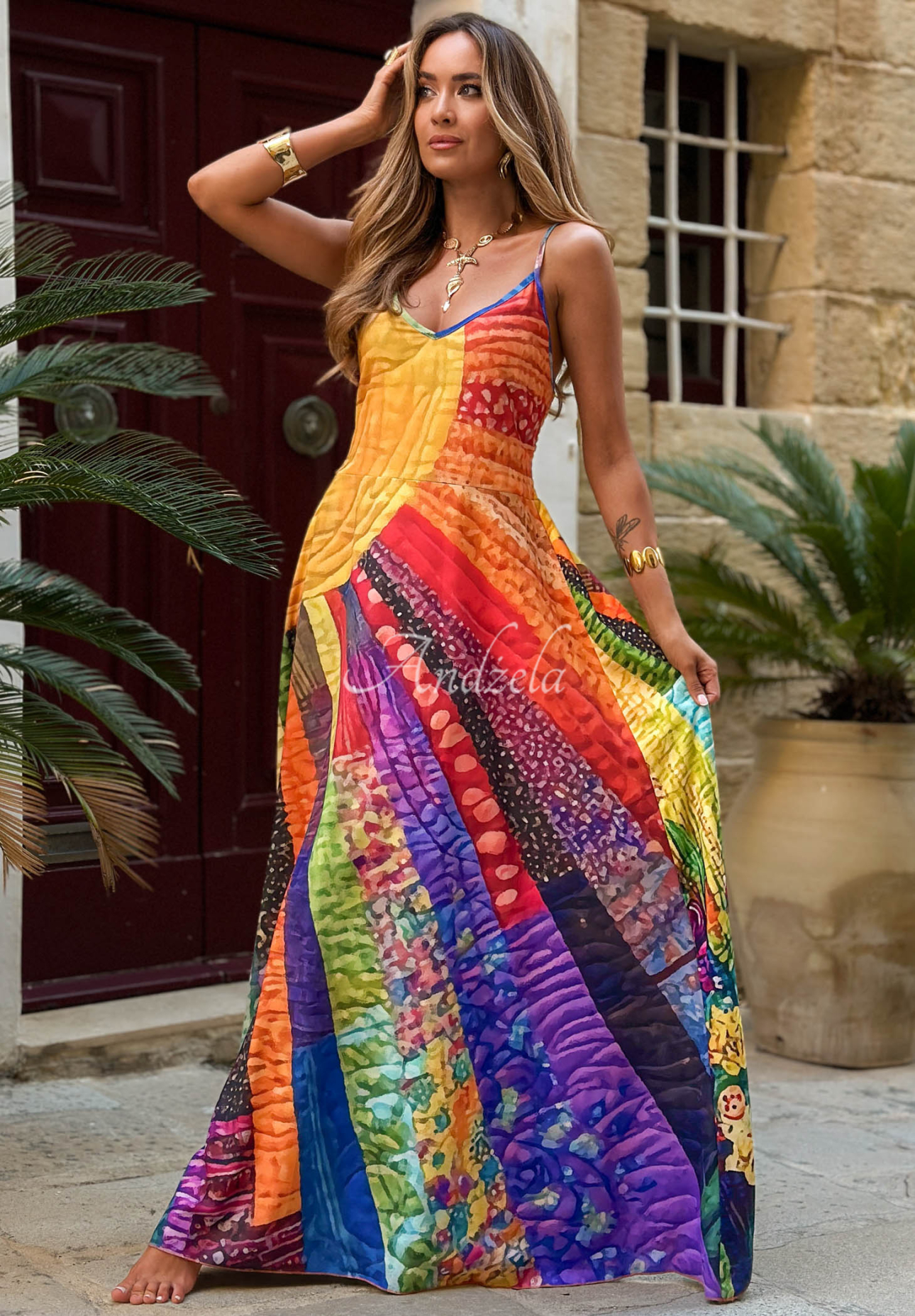 Rochie maxi cu imprimeu cu bretele Summer Sun