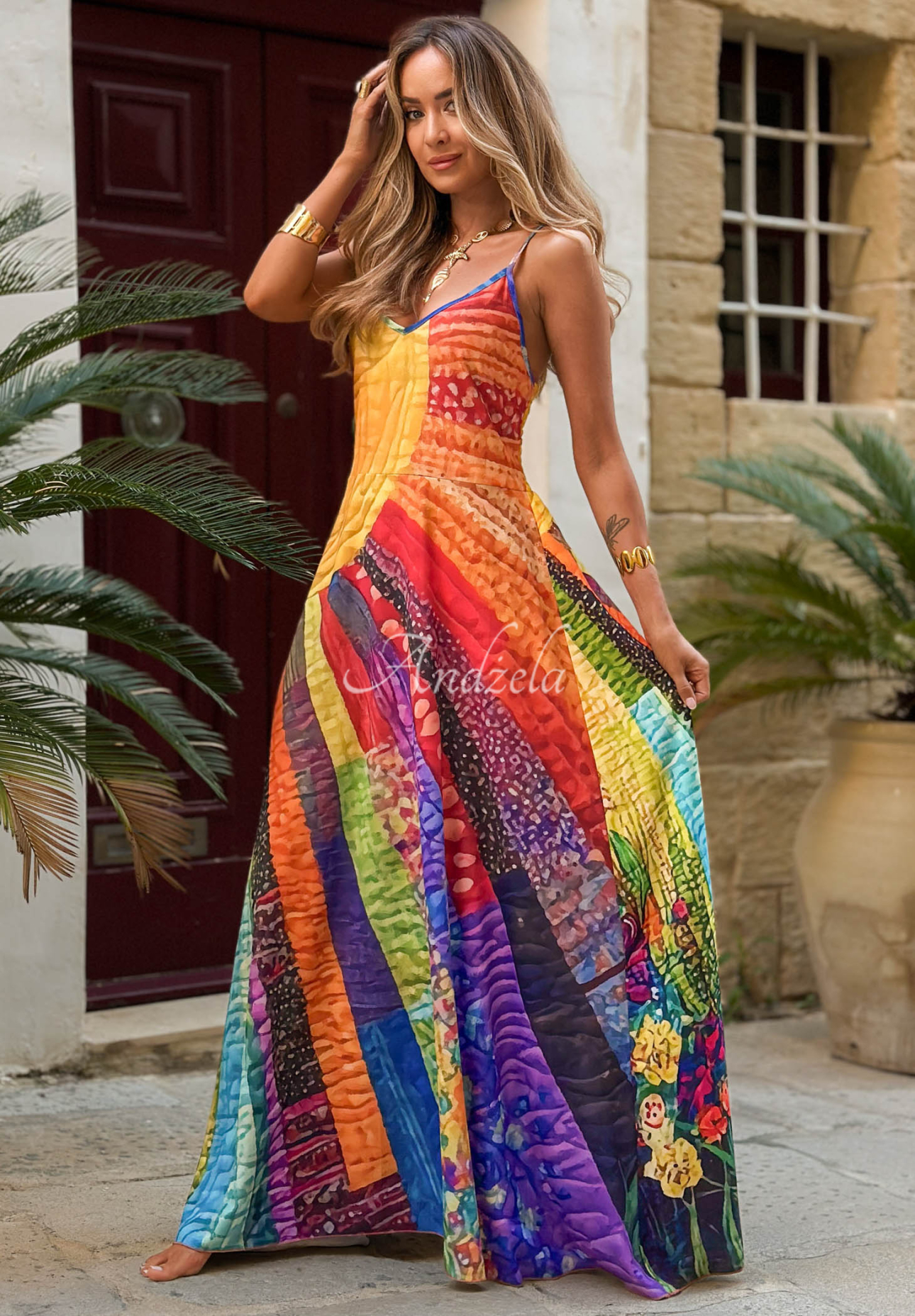 Rochie maxi cu imprimeu cu bretele Summer Sun